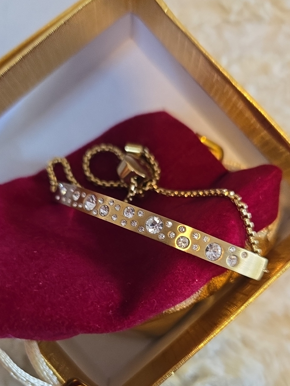 Michael Kors Gold Bar Necklace with Clear Crystals